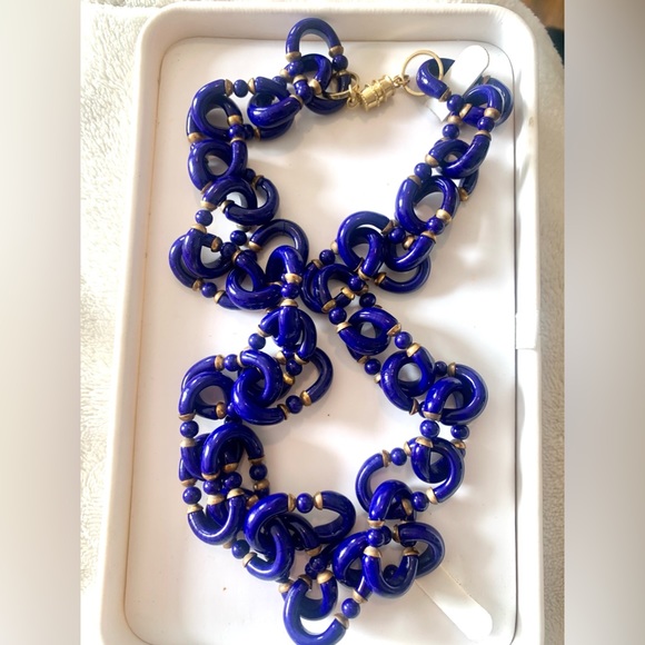 1960s CHANEL ARCHIMEDE SEGUSO for CHANEL Cobalt Blue Murano Glass Link Necklace - Picture 1 of 10